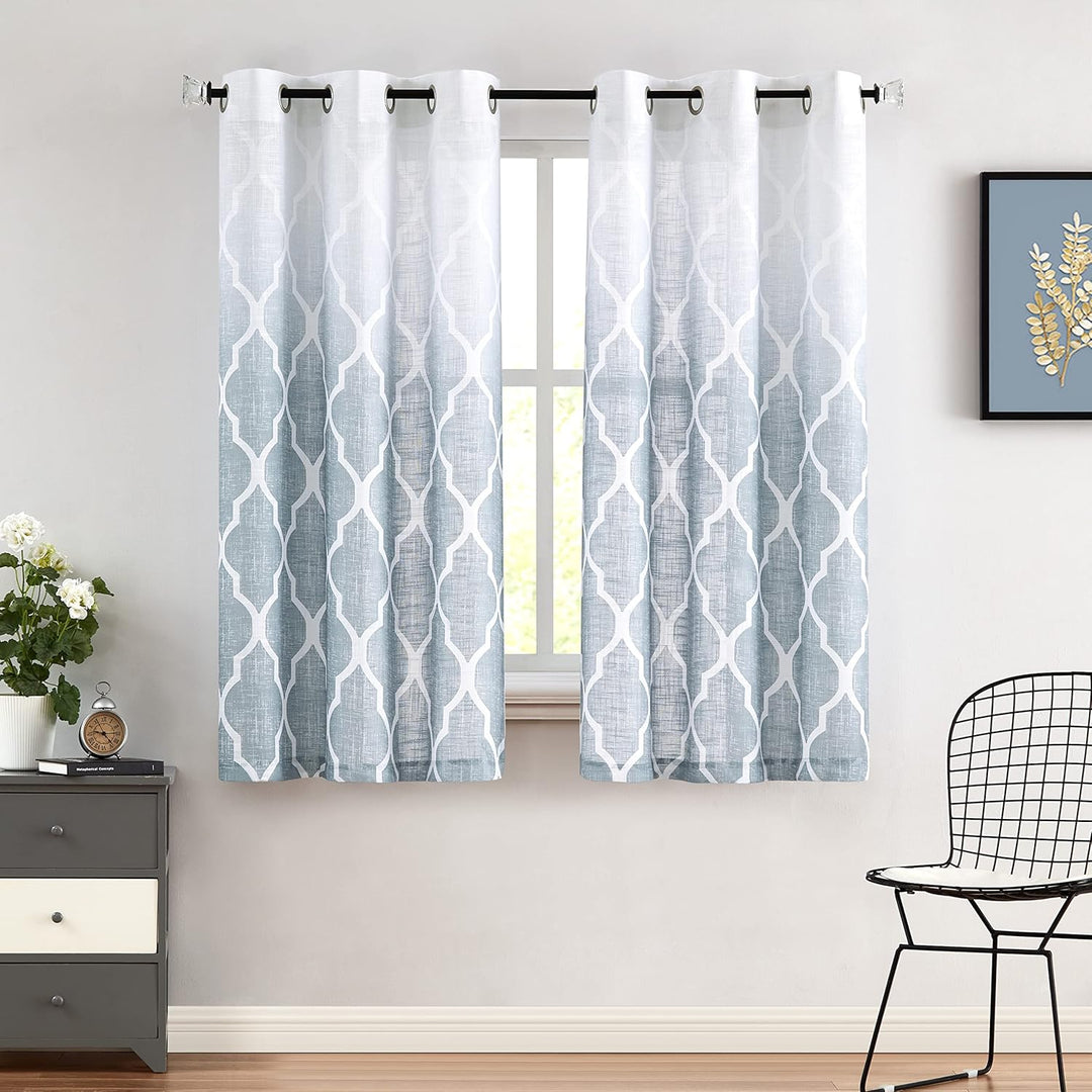 Beauoop Weiss Grau Voile Vorhänge Farbverlauf Leinenoptik Vorhänge Halbtransparente Gardinen mit Öse