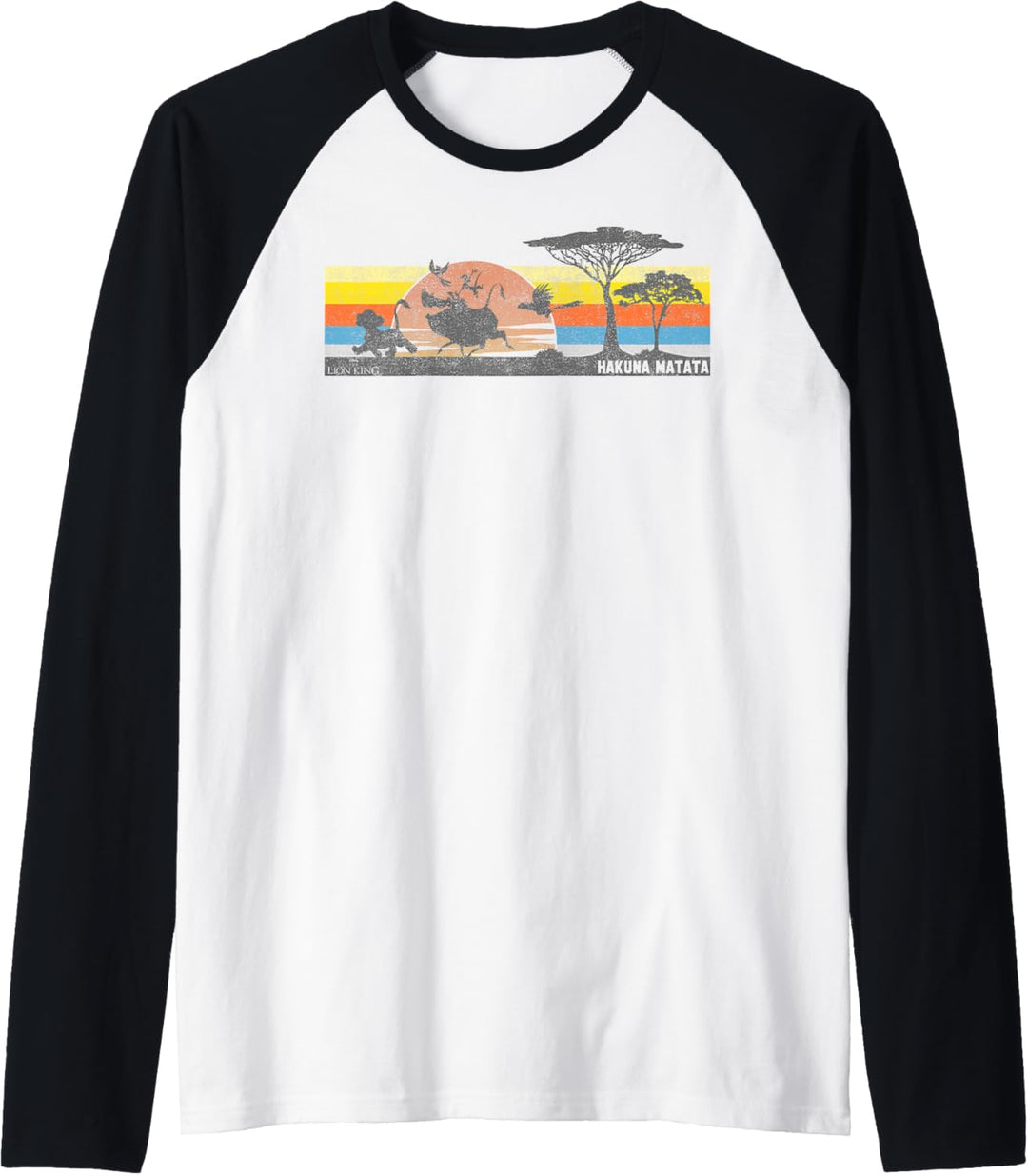 Disney Lion King Hakuna Matata Faded Retro Striped Portrait Raglan