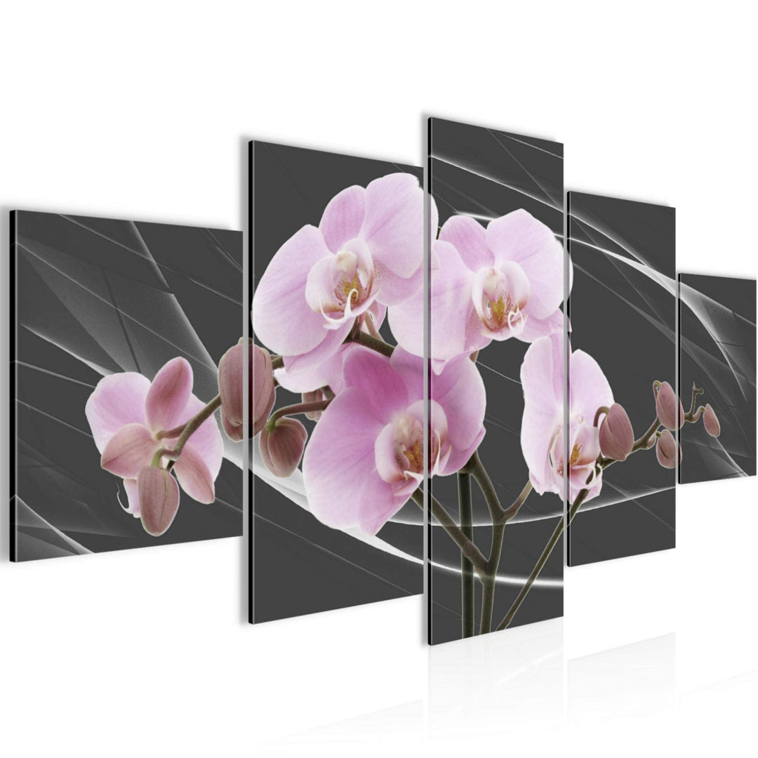 Runa Art Wandbilder Blumen Orchidee 5 Teilig Bild auf Vlies Leinwand Deko Wohnzimmer Abstrakt Grau R