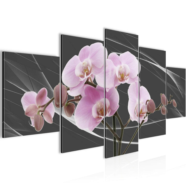 Runa Art Wandbilder Blumen Orchidee 5 Teilig Bild auf Vlies Leinwand Deko Wohnzimmer Abstrakt Grau R