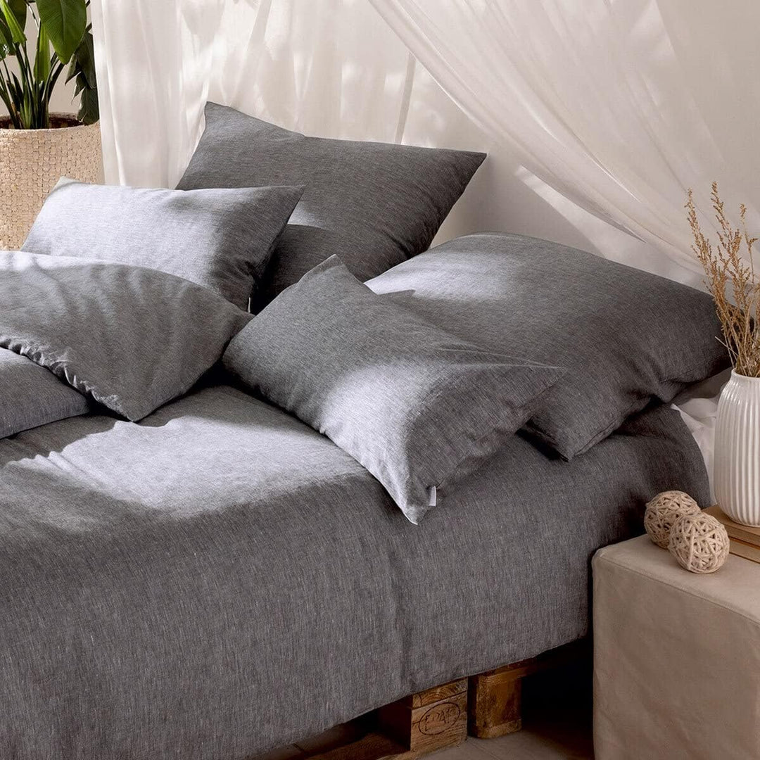 ESTELLA Halbleinen Bettwäsche Alvaro anthrazit, Kissenbezug einzeln 80x80 cm Anthrazit Kissenbezug e