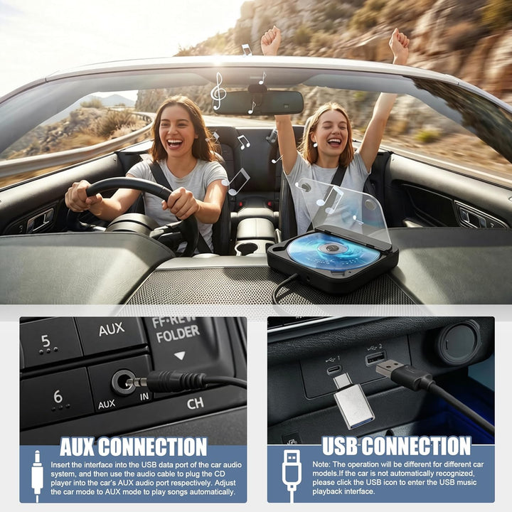 CD Player für Auto mit Silikon Anti-Schock CD Player Auto mit USB-Verlängerungskabel Auto CD Player