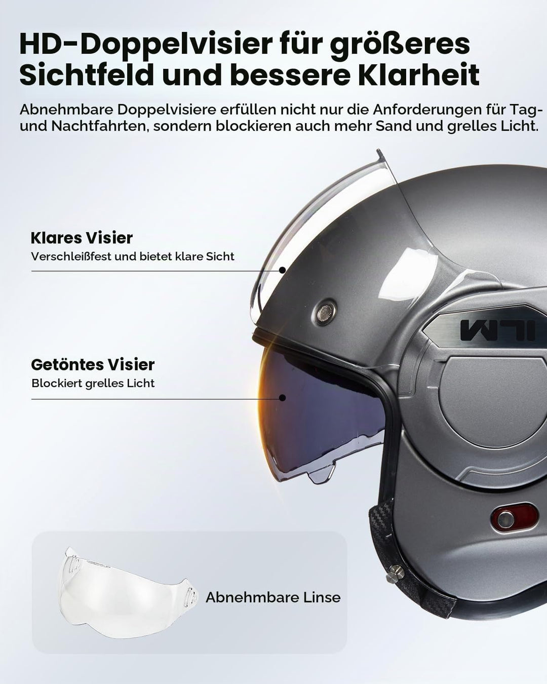 ILM Motorradhelm Integralhelm Klapphelm Fullface Helm Herren Damen ATV UTV mit 180° Umkehrbarer Kinn
