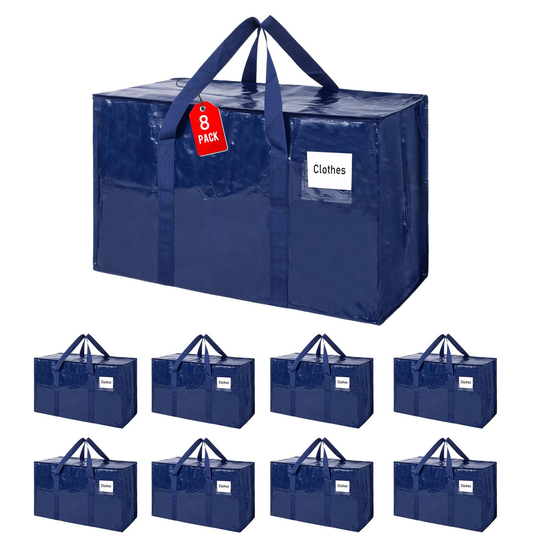 Umzugstaschen 93-Liter, 8er-Pack Aufbewahrungstaschen mit Reissverschluss, Umzugskartons Heavy Duty