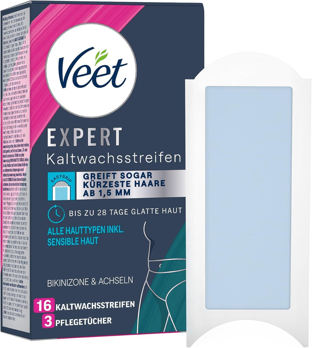 Veet EXPERT Kaltwachsstreifen für Bikini & Achseln (32 Stück) + Körperöl für die Rasur & nach der Ha
