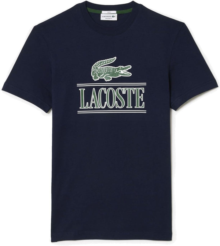 Lacoste Herren T-Shirt Rundhals TH1218, Männer Logo Tshirt,Print Tee,Regular Fit M Navy Blue (166),