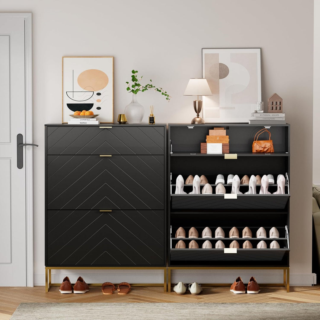 UEV Schuhschrank mit 2 Klappen und 1 Schublade Schuhablage Schuhkommode Schuhregal Schuhkipper Platz
