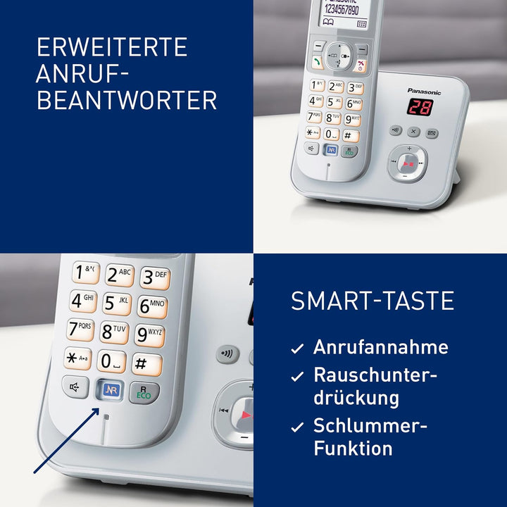 Panasonic KX-TG6822GS DECT Schnurlostelefon mit Anrufbeantworter (strahlungsarm, Eco-Modus, GAP Tele