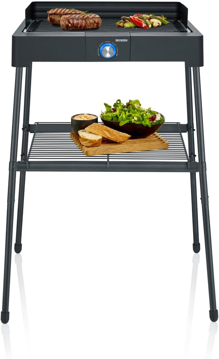 SEVERIN Standgrill mit Aluminium-Grillplatte und Standuntergestell mit Ablagerost, Elektrogrill mit