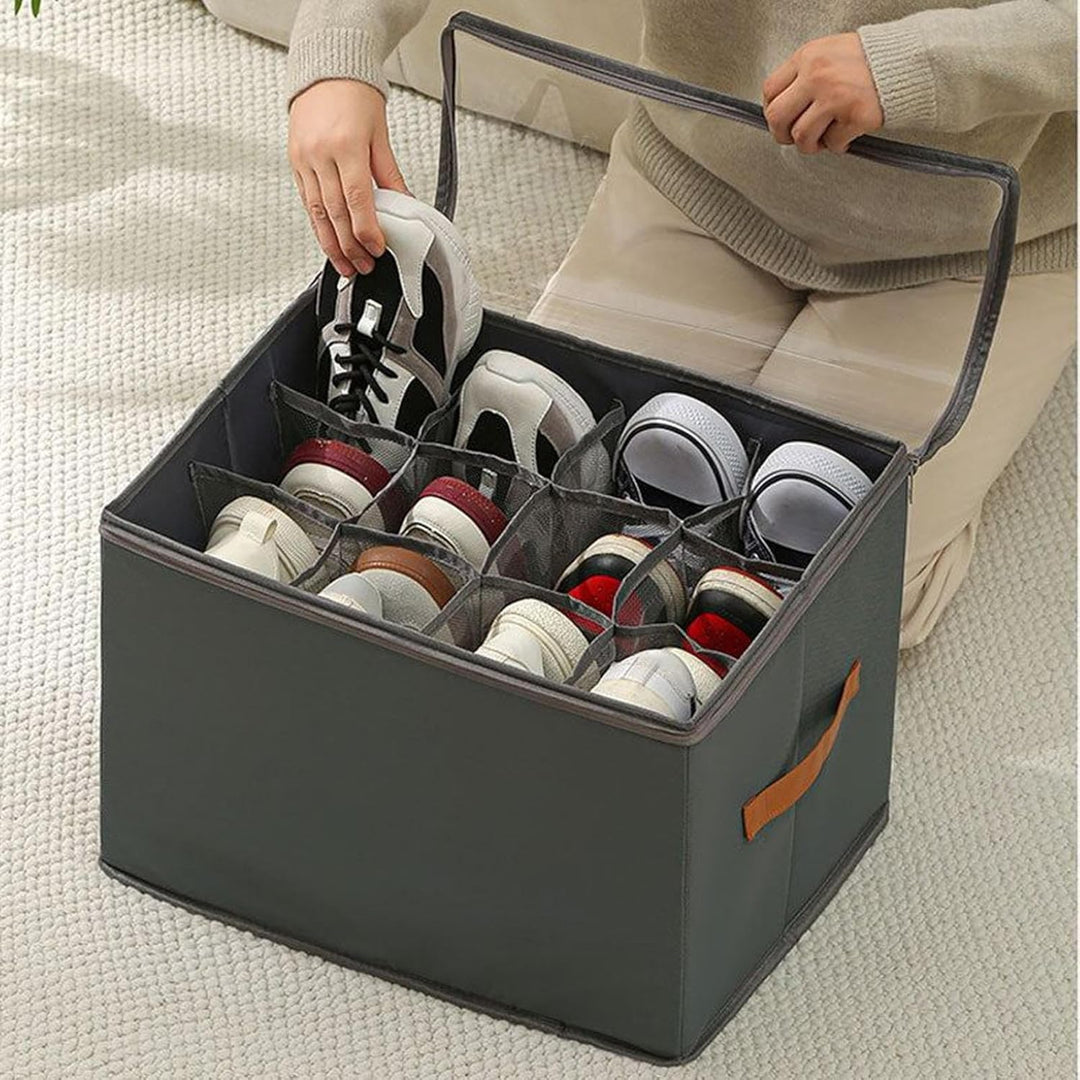 Schuh-Organizer-Box, transparenter Griff, 42 x 32 x 30 cm, platzsparend, faltbar, verstellbare Trenn