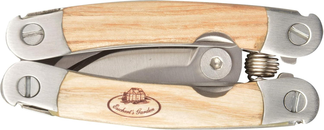 Esschert Design RFS Garten-Multitool aus Edelstahl, Eschenholz und Leder, 7,4 x 2,3 x 14,9 cm