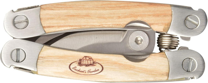 Esschert Design RFS Garten-Multitool aus Edelstahl, Eschenholz und Leder, 7,4 x 2,3 x 14,9 cm