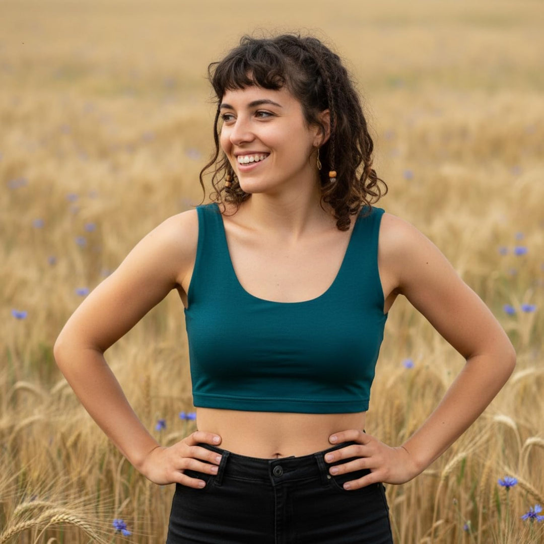 GURU SHOP Goa Psytrance Bikini Top, Boho Top, Pixi Yoga Top, Damen 75A Petrol, 75A Petrol