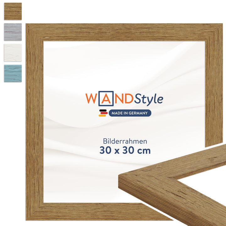 WANDStyle Bilderrahmen Strandhaus Stil 30x30cm I Farbe: Eiche-Optik I Fotorahmen I rustikaler Bilder