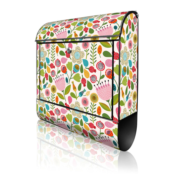 banjado® Design Briefkasten mit Motiv Rosa Kelch Hell 39x47x14cm &amp; 2 Schlüssel - Briefkasten Stahl s