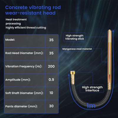 Anbull Betonrüttler, 1300W Innenrüttler Flaschenrüttler, Länge 1m Betonverdichter, Beton Rüttelflasc