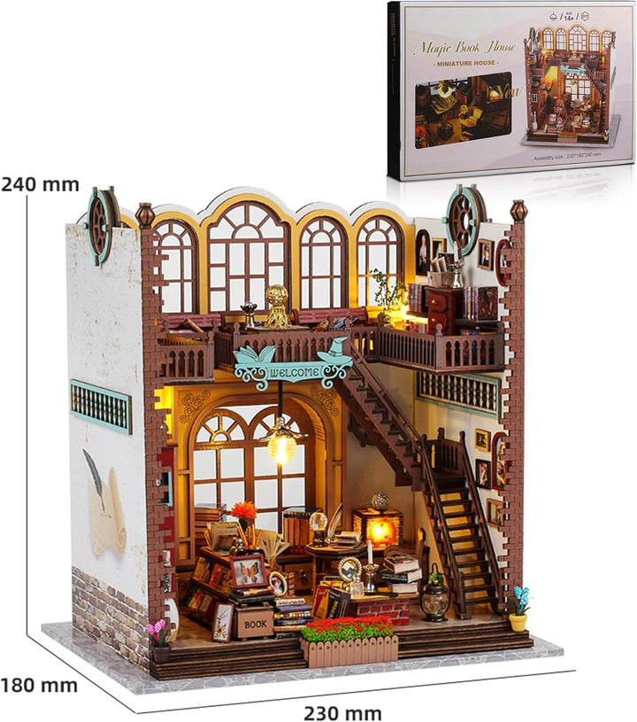 Book Nook Kit DIY Puppenhaus Holz Haus, 3D Holzpuzzle mit Sensor-LED – DIY Bücherecke Fantasy Biblio