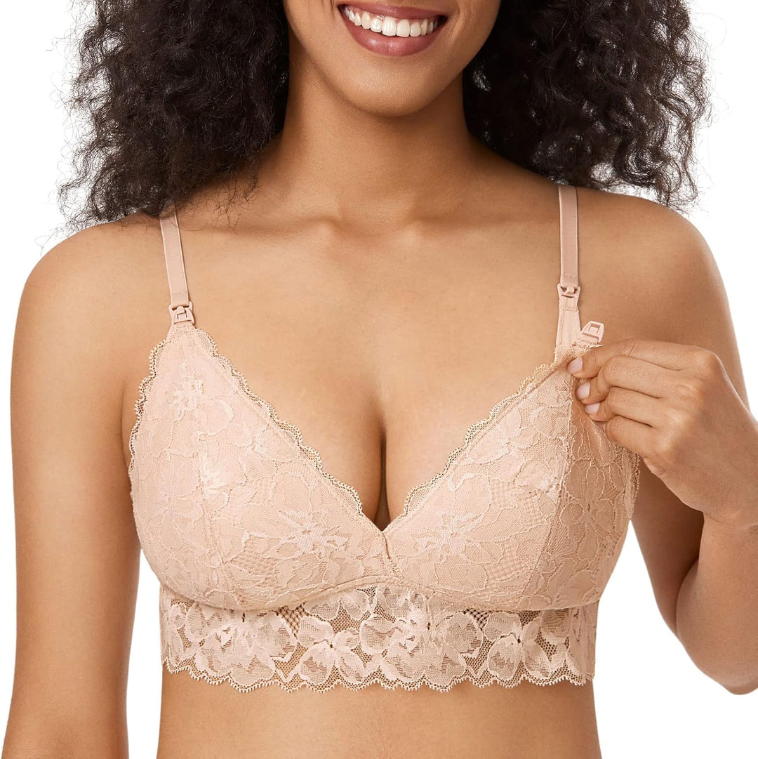 MOMANDA Damen Still BH Grosse Brüste Spitze Mutterschaft Stillen Schwangerschaft BHS, Beige