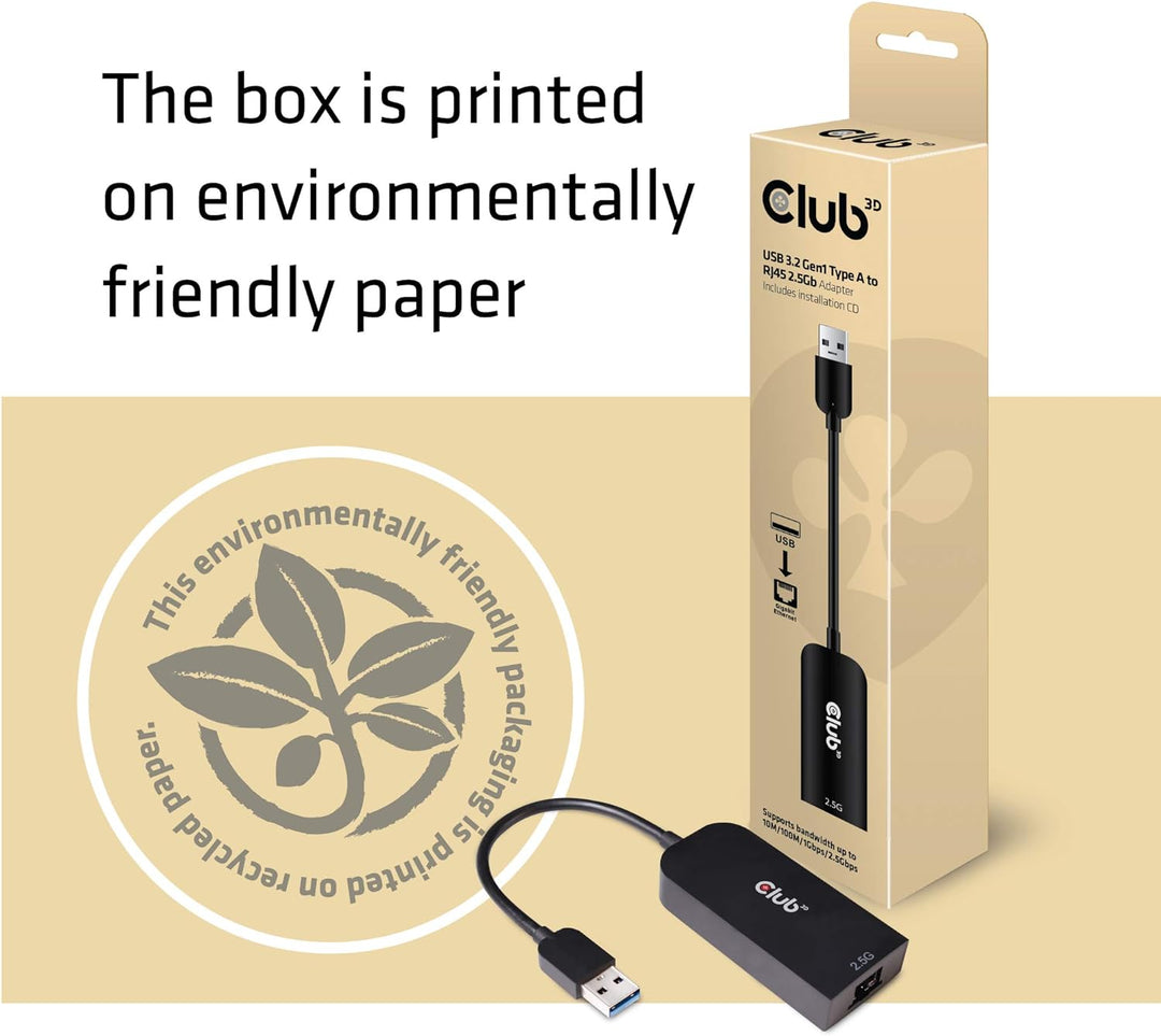 Club 3D USB 3.2 Gen1 Adapter Typ-A zu 2, 5 Gigabit Ethernet ST./BU. schwarz, CAC-1420