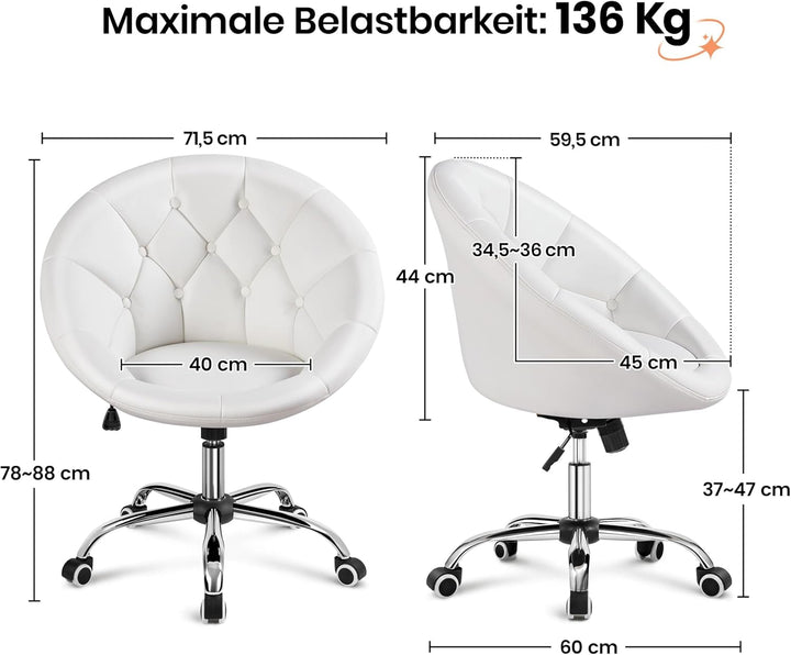 Yaheetech Schreibtischstuhl Ergonomischer Schminktisch Stuhl, Bürostuhl, höhenverstellbar Bürosessel