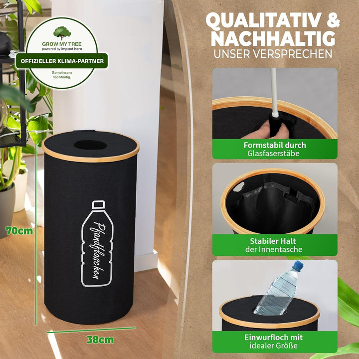 COTTARA® Pfandflaschen Sammelbehälter mit Deckel inkl. Tragetasche | Pfandbehälter mit Einwurf | Ide