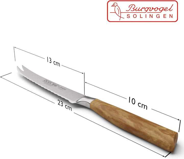 Burgvogel Solingen Tomatenmesser 13 cm geschmiedet Olivenholz, Oliva Line, Wellenschliff, rostfrei,
