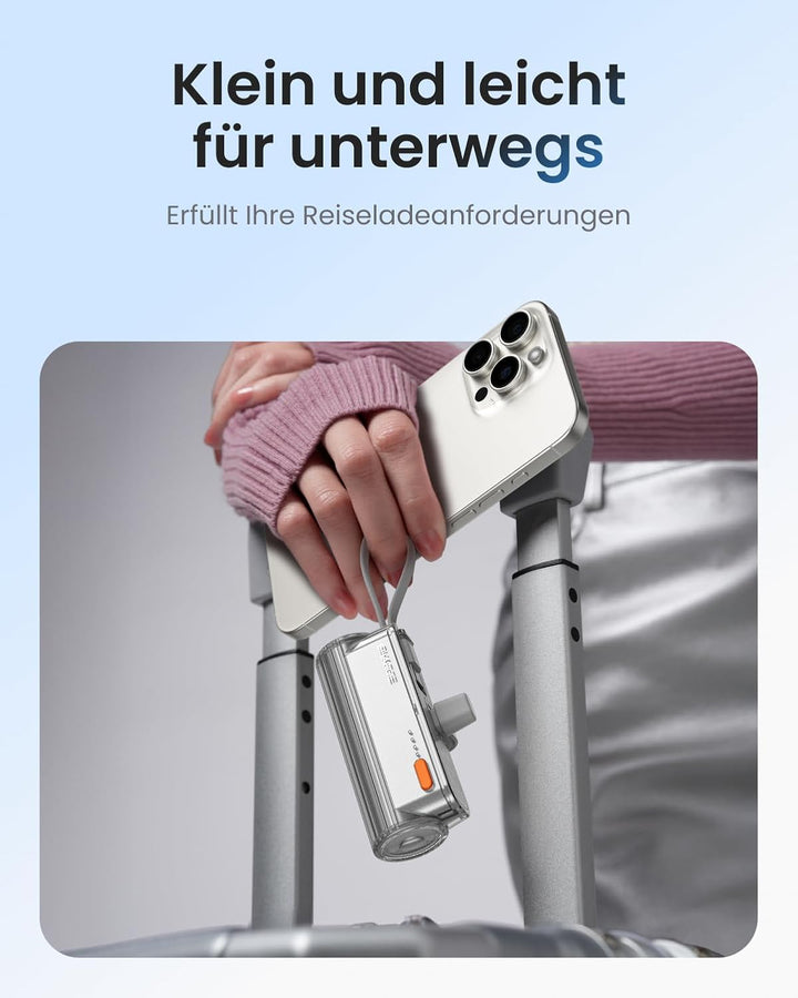 SHARGE Flow Mini 2 Powerbank, Tragbares Ladegerät 22,5W PD-Schnellladen mit Doppelstecker und integr