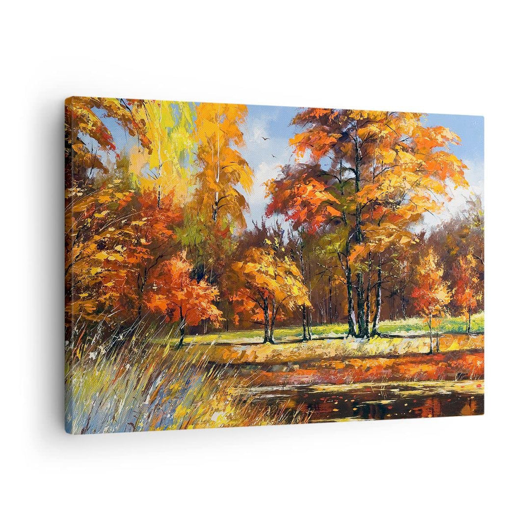 Bilder auf Leinwand Park Herbst Wasser Leinwandbild mit Rahmen 70x50cm Wandbilder Dekoration Wohnzim