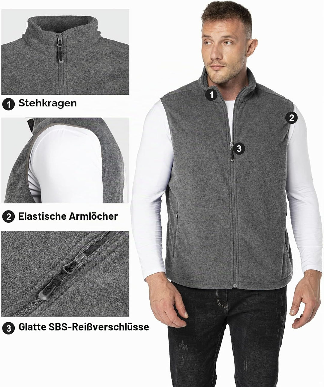 33,000ft Herren Fleece Weste Jacke Standkragen Ultraleicht Outdoor Ärmellose Fleecejacke Gilets Tops