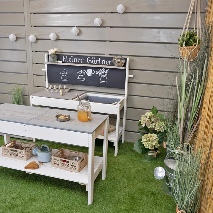 Meppi Matschküche Outdoorküche - Kleiner Gärtner Flexi - Weiss/grau aus Holz