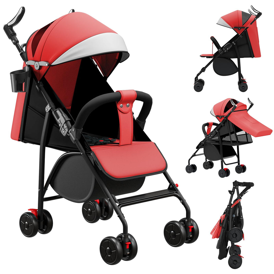 Homewell Kinderwagen, Liegebuggy mit grosses Verdeck, Sportwagen, Zusammenklappen, Verstellbarer Gri