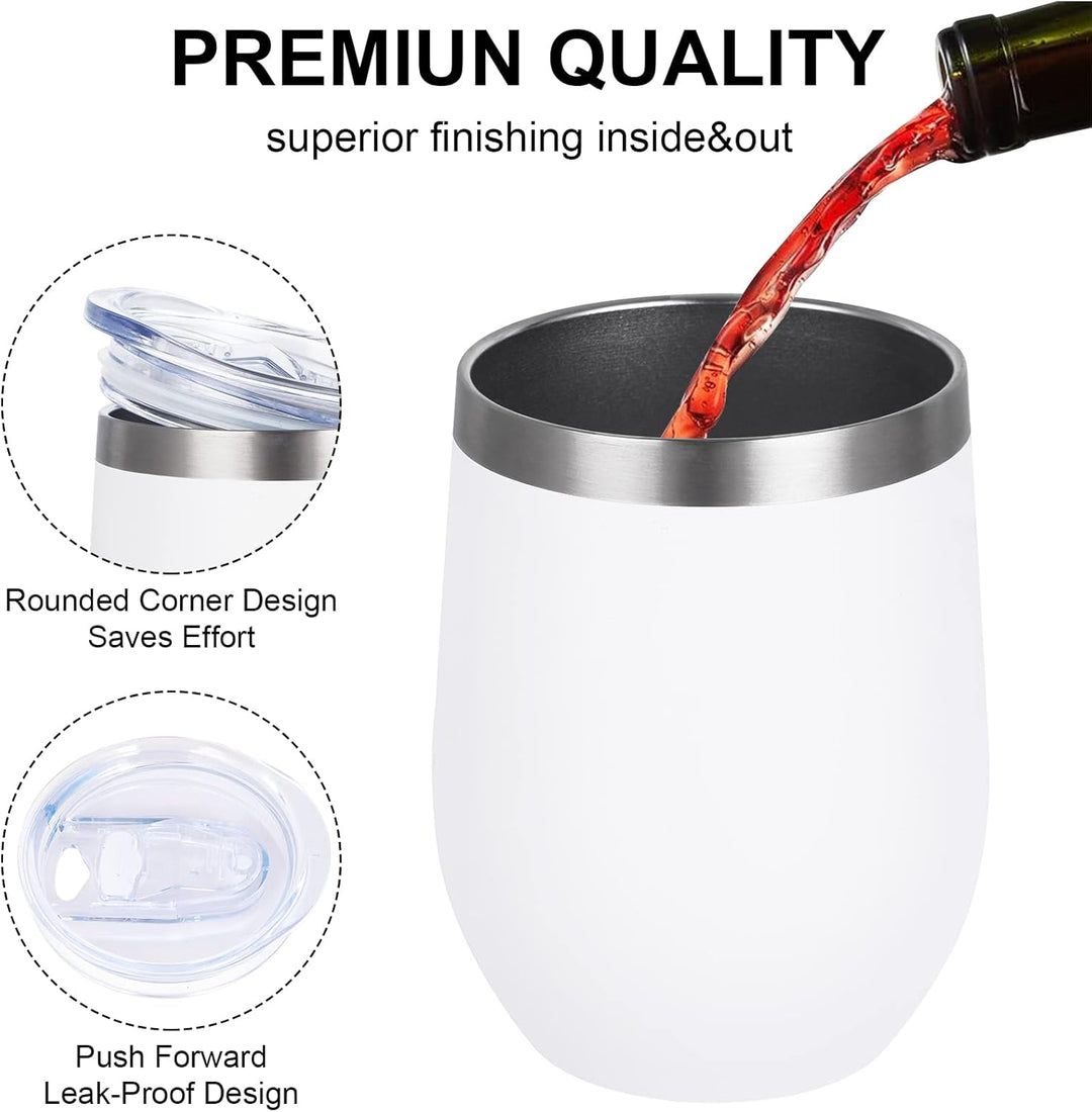 Joymaking 2 Stück Weinbecher Edelstahl, Stemless Weinbecher mit Deckel, Doppelwandige Unbreakable Tr