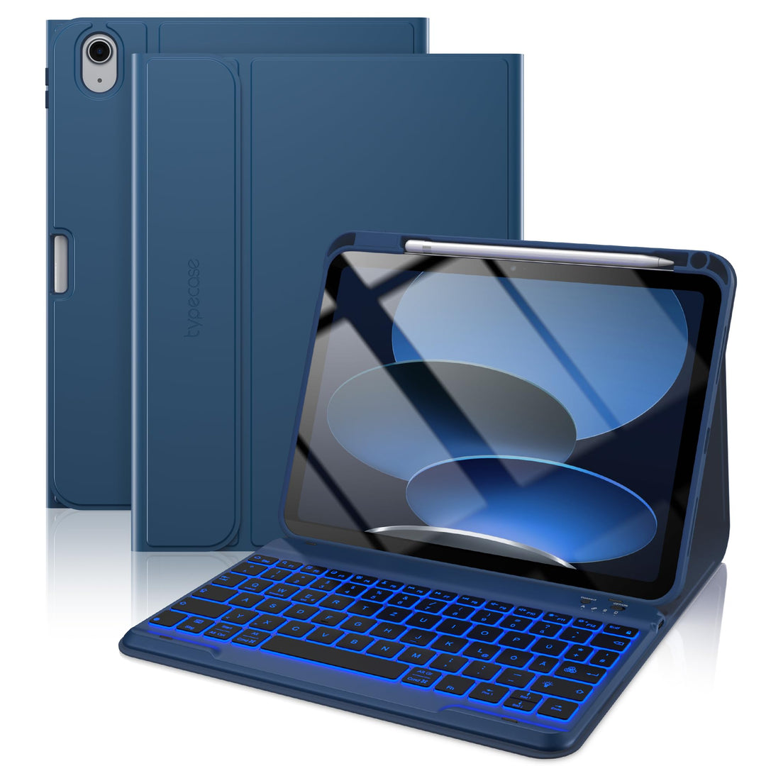 typecase Hülle mit Tastatur für iPad A16 11/10 Generation((2025/2022, 11/10.9 Zoll),7-farbige Beleuc