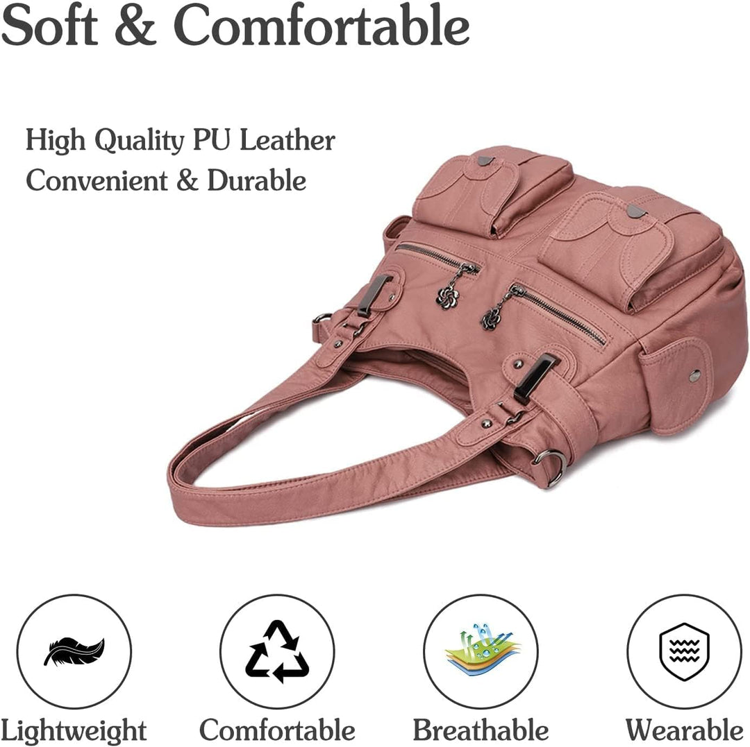FANDARE Gross Schultertasche Damen Umhängetasche Frauen Vintage Schulranzen Wasserdicht PU Leder Wom