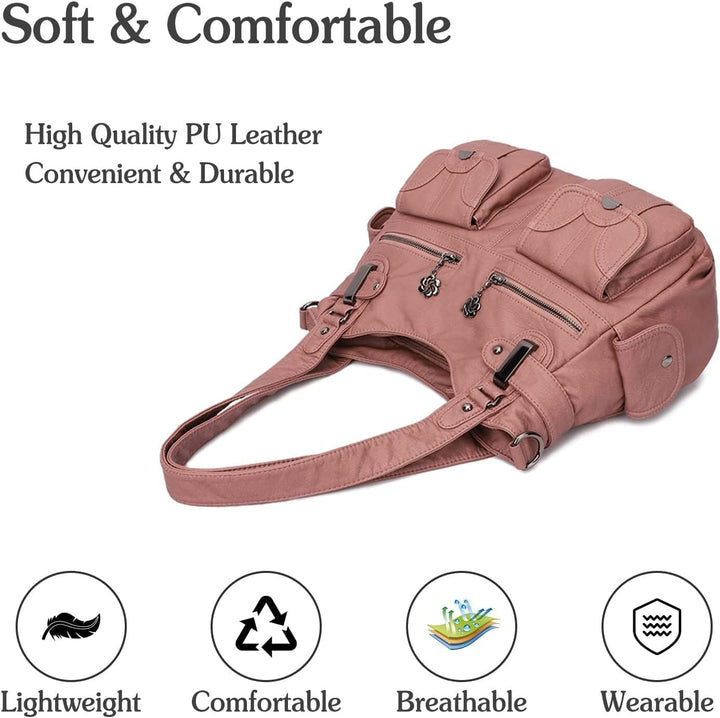 FANDARE Gross Schultertasche Damen Umhängetasche Frauen Vintage Schulranzen Wasserdicht PU Leder Wom
