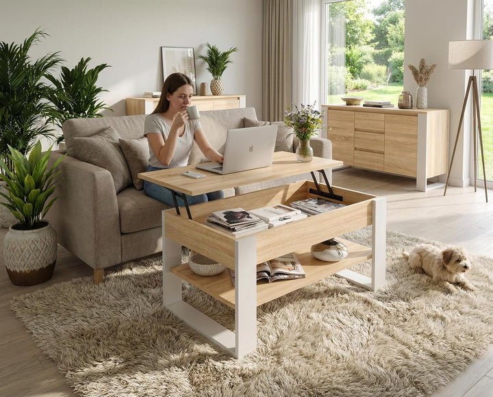 Couchtisch höhenverstellbar mit Stauraum - Couchtische - Wohnzimmertisch klappbar - höhenverstellbar