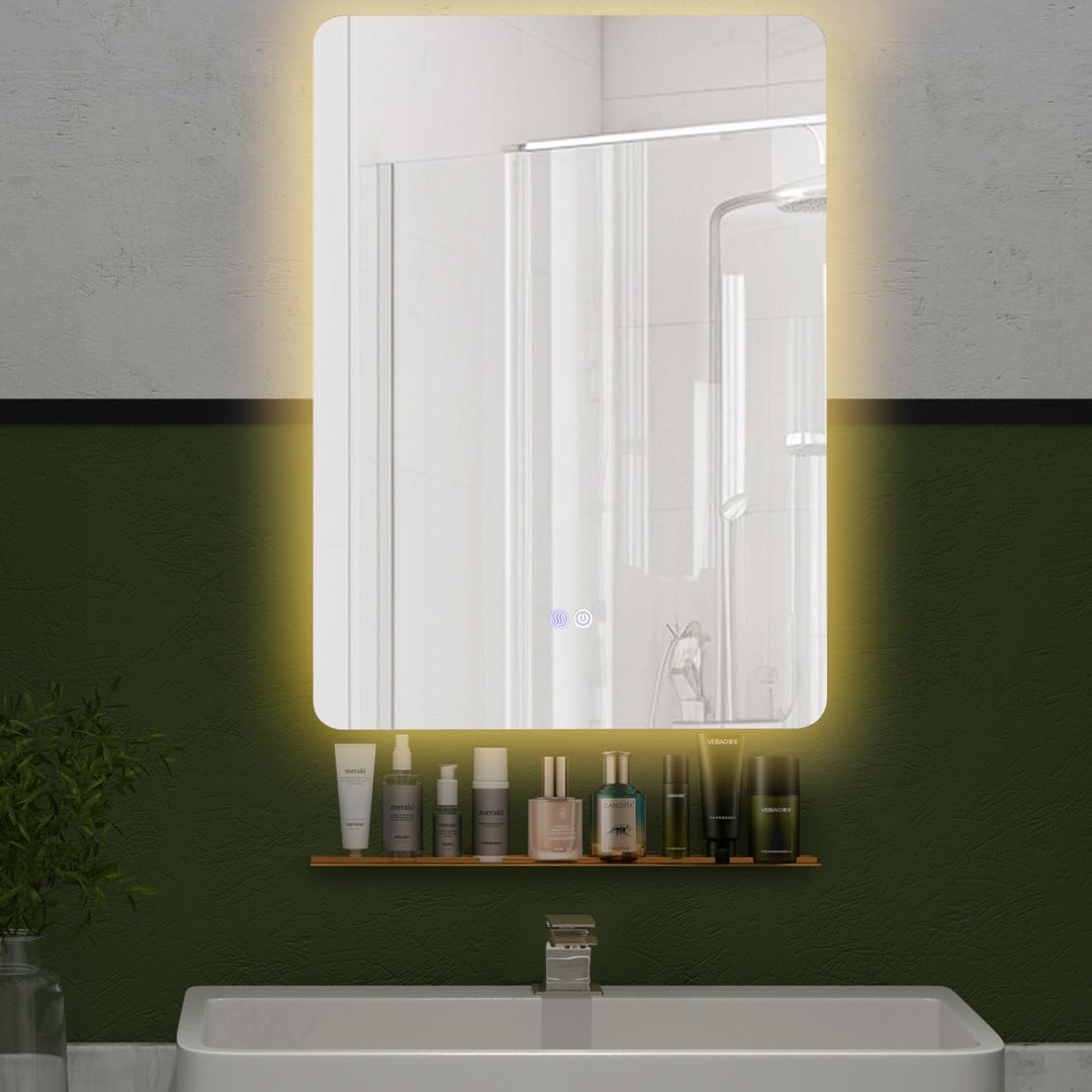 COSTWAY LED Badspiegel mit Beleuchtung, 70 x 50 cm Badezimmerspiegel dimmbar mit Touch Schalter & Me