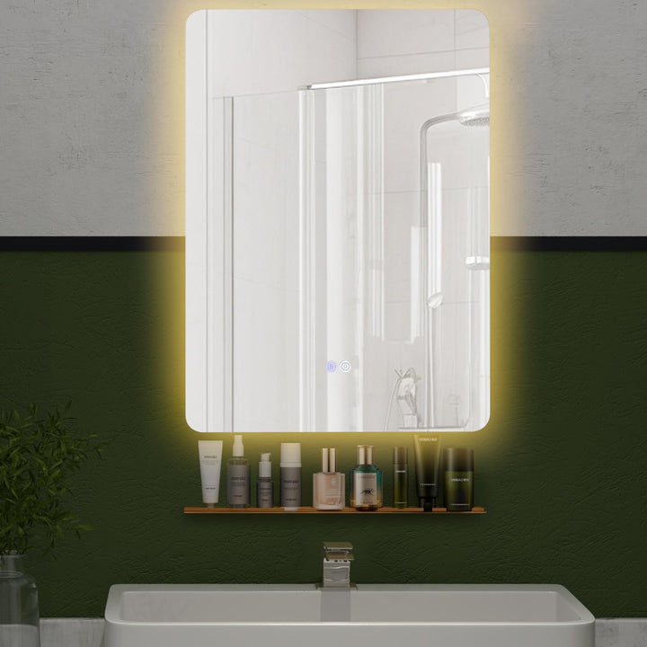 COSTWAY LED Badspiegel mit Beleuchtung, 70 x 50 cm Badezimmerspiegel dimmbar mit Touch Schalter & Me