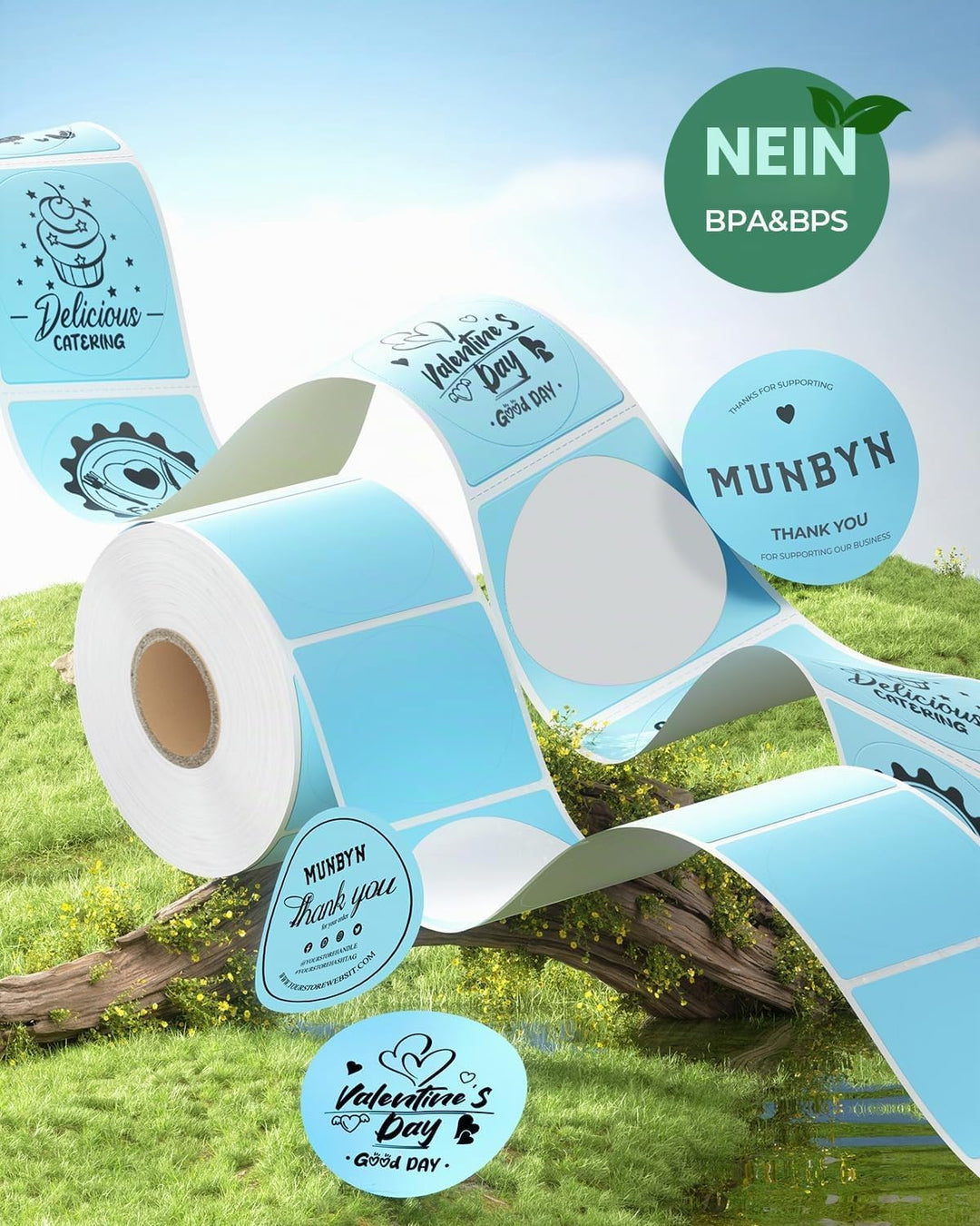 MUNBYN 750 Stück Thermoetiketten, rund, blau, abziehbare Etiketten, rund, 2 x 2 Zoll, Shipping Label