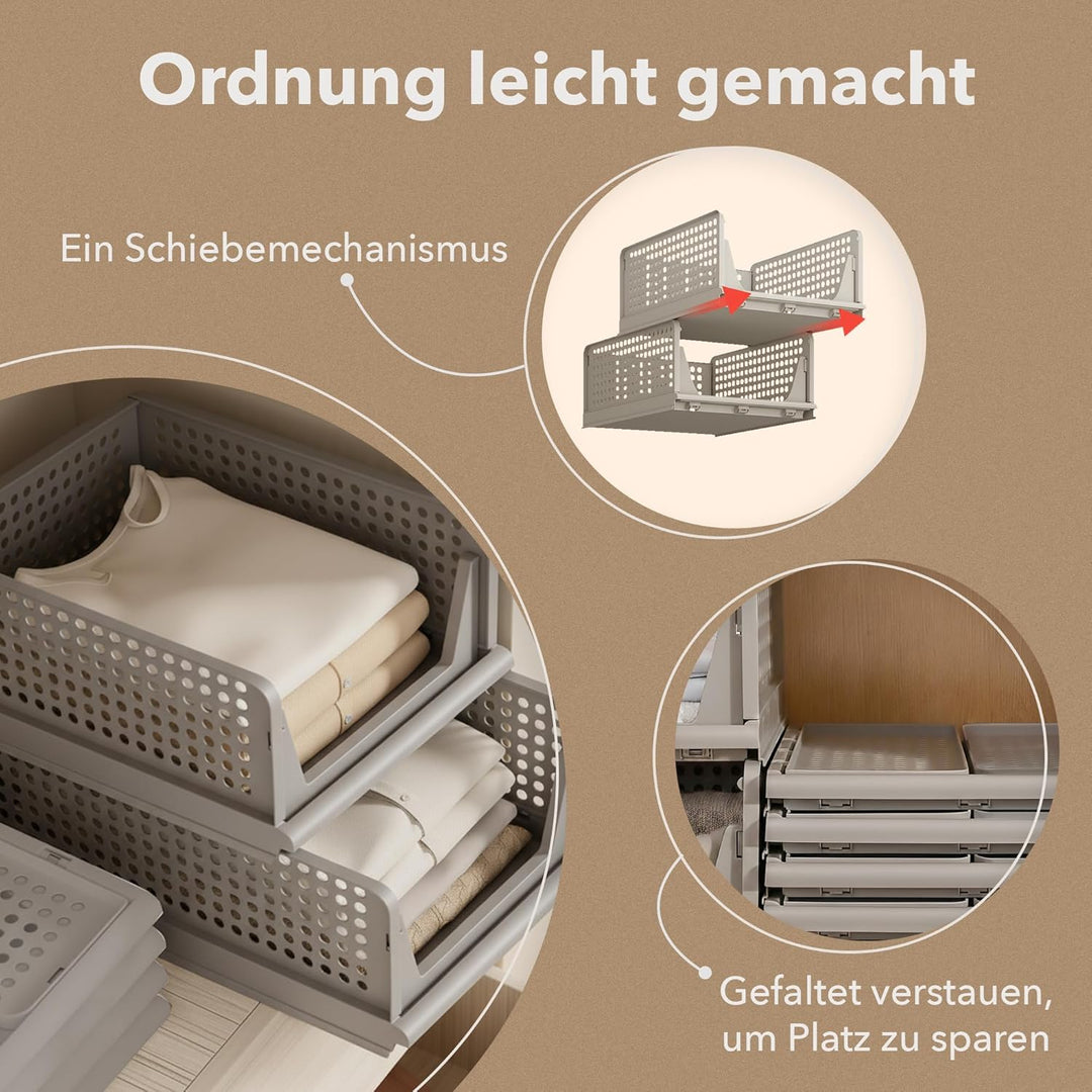 Schrank Organizer 3er Set (Faltbar & Stapelbar) – Kleiderschrank Organizer Boxen, platzsparende Aufb