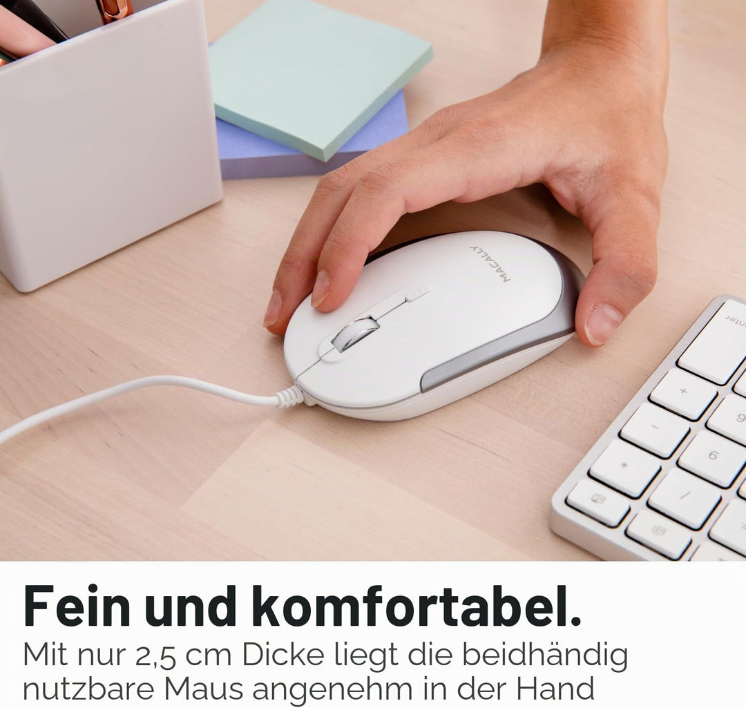 Macally USB-C Maus für Mac & Windows, 3 Tasten und Scrollrad, USB-Typ-C, beidhändiges Design, kompak
