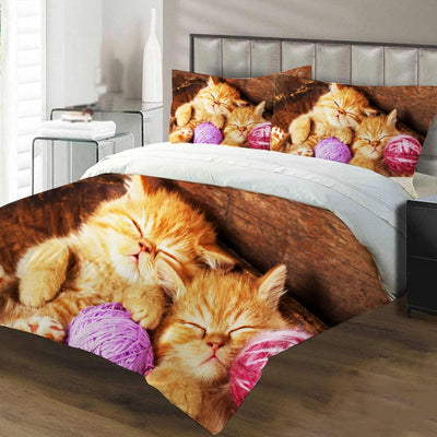 Katze Bettwäsche Set 135 x 200 cm, Tiermotiv, Kinderbettwäsche, Cat Muster Bettbezug 3D Haustier Kat