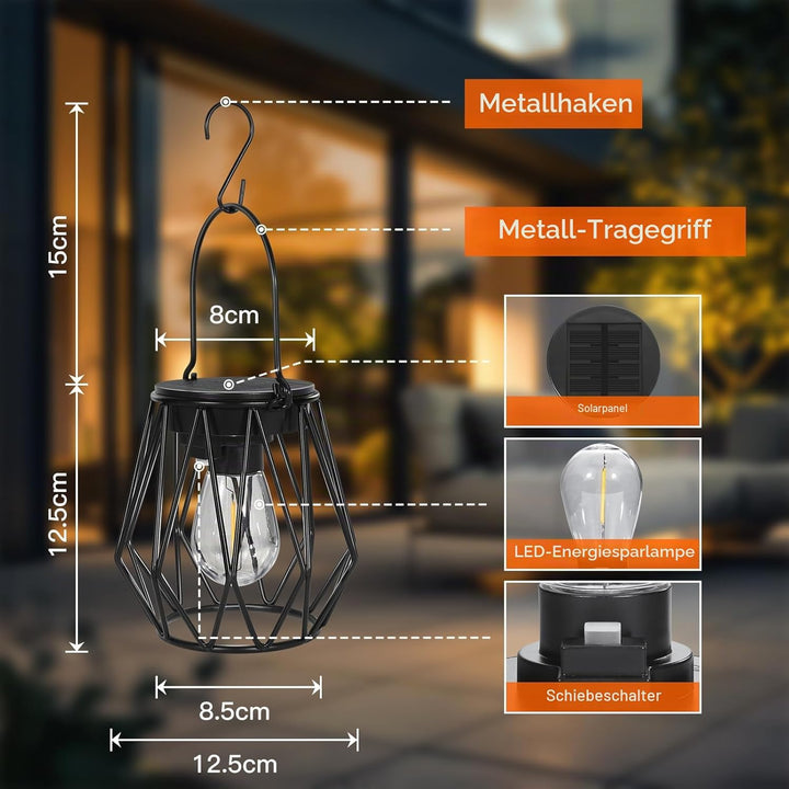 Ketom 2 Stück Solarlampen für Aussen Hängend, Solarlaterne für Aussen Stehend Metall, IP65 Wasserdic