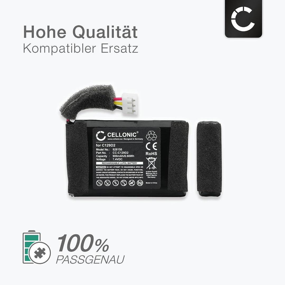 subtel 1x Akku kompatibel mit Bang &amp; Olufsen BeoPlay P2, C129D2 | 1x, (900mAh-7.4V-Lithium-Polymer),