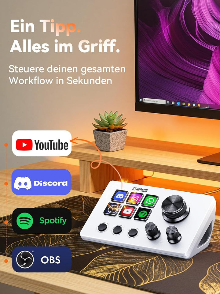 Streonor Stream Controller Mini S6 mit Tasten Drehreglern und Szenentasten | Stream Control Deck für