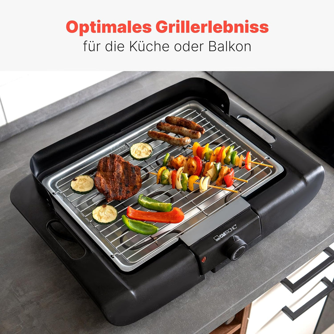 Clatronic® Barbecue-Tischgrill | Elektrogrill | ideal für Balkon & Küche | 35 x 24 cm Grillfläche |