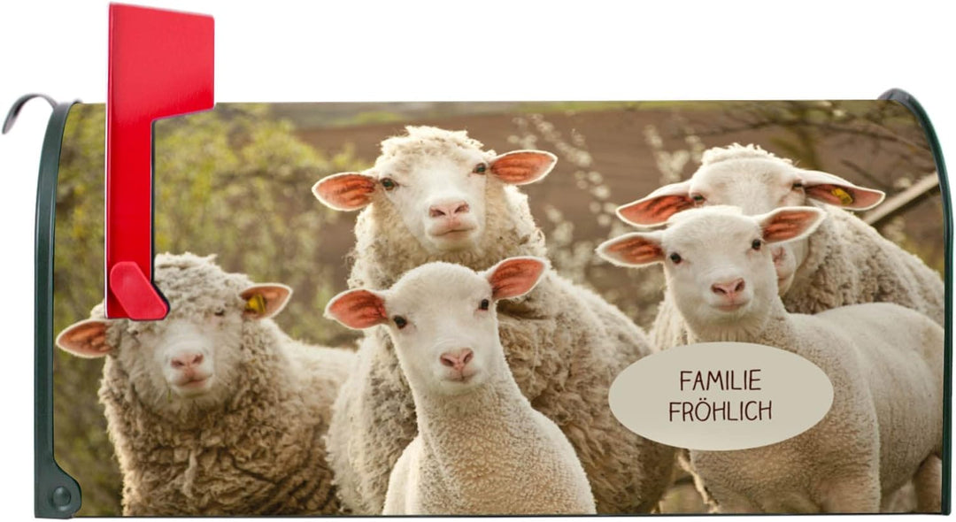 banjado® Amerikanischer Briefkasten individualisiert - US Mailbox/Letterbox mit Motiv Schaffamilie 5