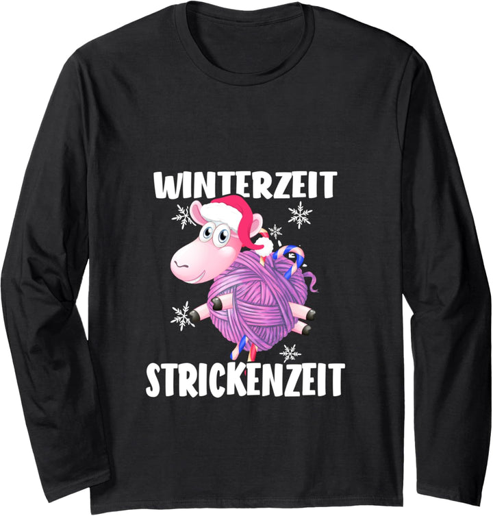 Winterzeit Strickenzeit Süsses Schaf Stricken Häkeln Nähen Langarmshirt