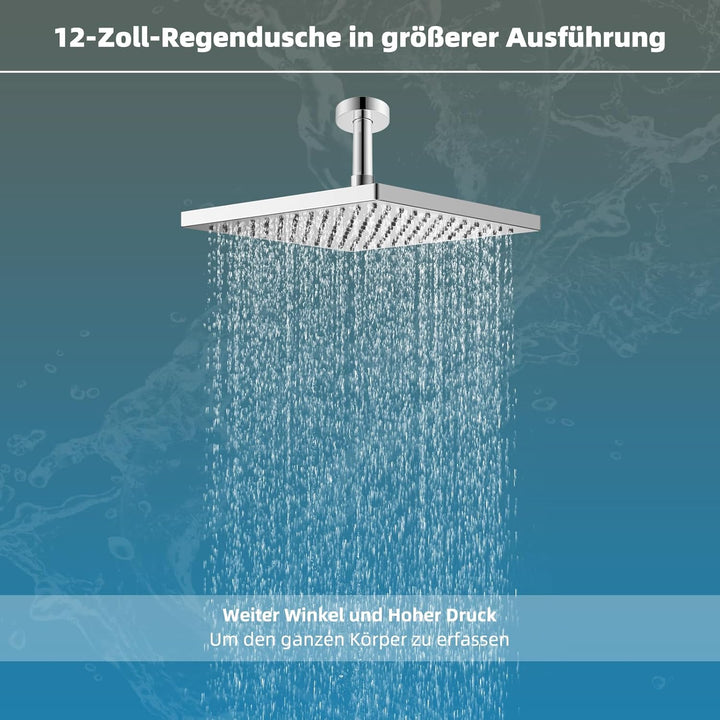 Hibbent Regenbrause Duschkopf(300 * 300MM),Edelstahl Regenduschkopf,Eckig Einbauduschköpfe,Spardusch