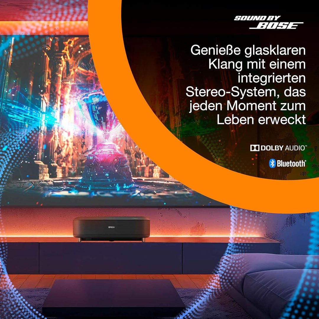 Epson Lifestudio Grand EH-LS670B, Smart-Laserprojektor, 4K PRO-UHD, Ultrakurzdistanz, Sound by Bose,